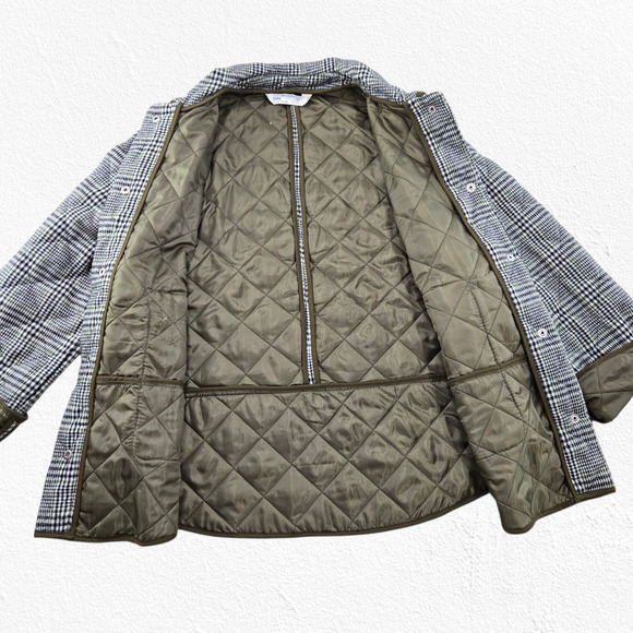 Zara Olive Plaid Quilted Equestrian Riding Jacket with Snap Pockets Size Small - Picture 6 of 11